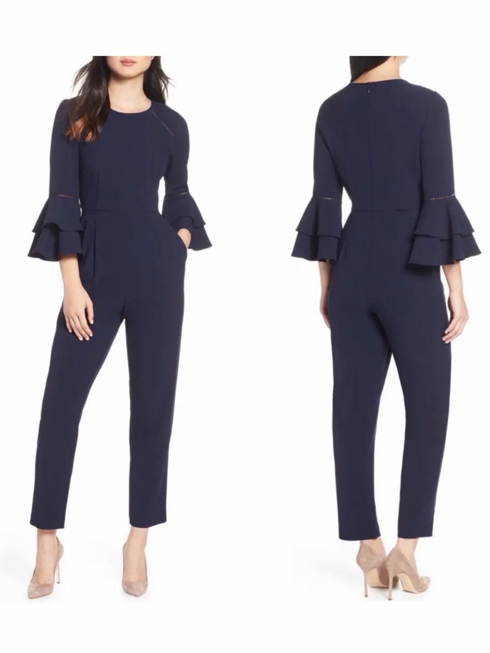 Eliza J Bell Sleeve Jumpsuit Navy Blue Size 6